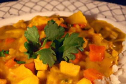 Hearty Coconut Sweet Potato Lentil Soup with Fragrant Rice