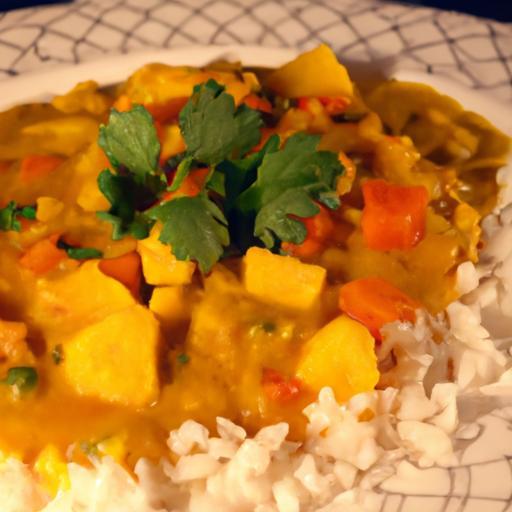 Hearty Coconut Sweet Potato Lentil Soup with Fragrant Rice