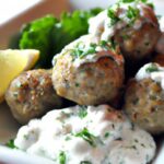 Savory Greek Turkey Meatballs Paired with Homemade Tzatziki