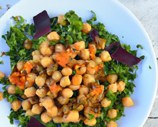 Nutritious Sweet Potato Kale Salad with Crispy Chickpeas & Creamy Roasted Dressing