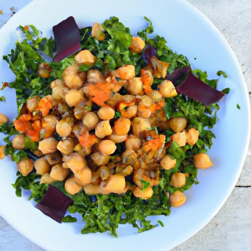 Nutritious Sweet Potato Kale Salad with Crispy Chickpeas & Creamy Roasted Dressing