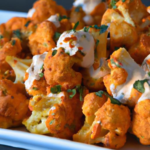 Spicy Buffalo Cauliflower Bites with Creamy Blue Cheese Dip