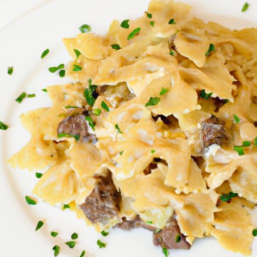Creamy Garlic Butter Bowtie Pasta with Cheesy Beef Delight