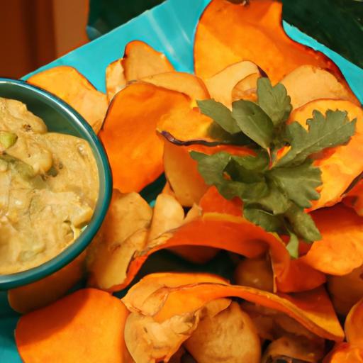 Crunchy Baked Sweet Potato Chips Paired with Creamy Guacamole Delight